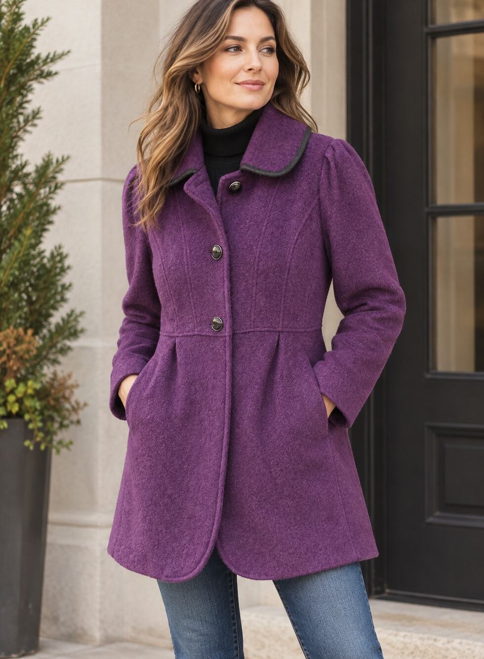 Vintage Guess Purple Wool Blend Jacket Bow Back Y2K Coat Womens M